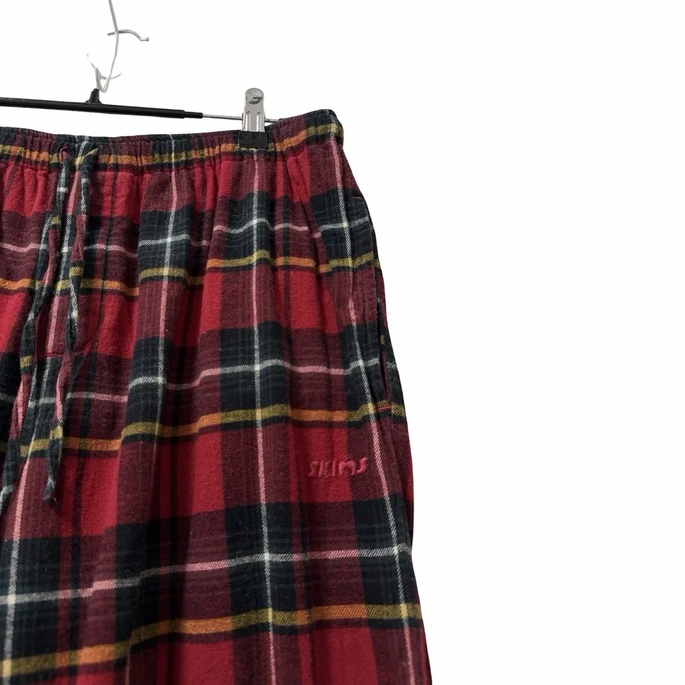 Skims Womens Plaid Flannel Sleep Pajamas Set Size L Red Cozy Comfy Loungewear